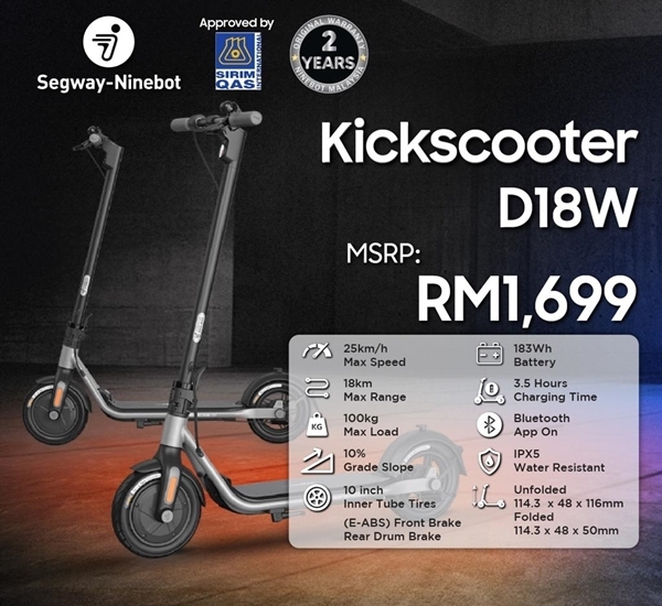 Picture of SegWay-Ninebot Kickscooter D18W - Sirim Approved