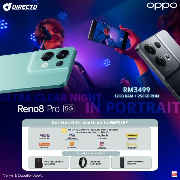 Picture of OPPO Reno8 Pro 5G | Reno 8 Pro [12GB (+7 Extended RAM) + 256GB ROM] + FREEBIES worth RM1175