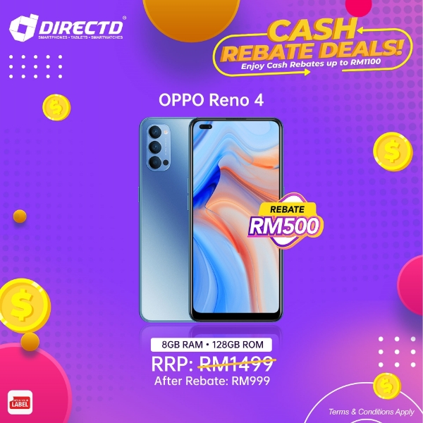 Picture of OPPO RENO 4 (8GB RAM | 128GB ROM) + RM500 CASH REBATE💵