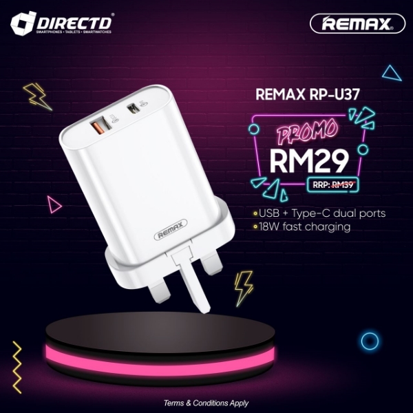 Picture of ORIGINAL REMAX RP-U37 [3-Pin] QC3.0+PD Fast Charging! 100% GENUINE - SIRIM APPROVED✅