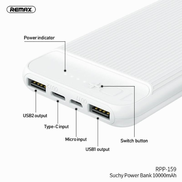 Picture of REMAX RPP-159 Suchy Series Powerbank 10000mAh Fast Charging 2 Port USB