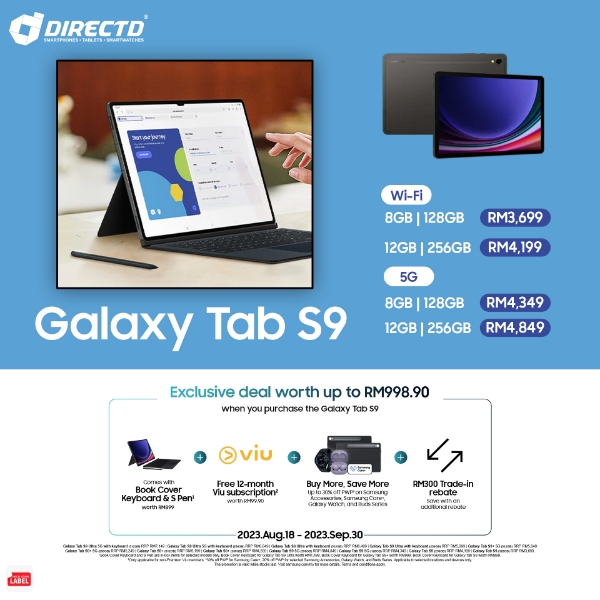 DirectD Retail  Wholesale Sdn. Bhd. Online Store. ????Galaxy Tab S9 FREE Book  Cover Keyboard for 256GB ROM