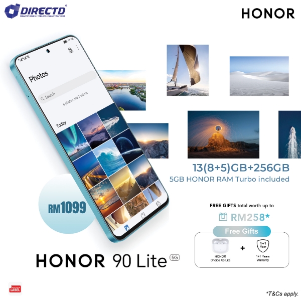 Malaysia Set] Honor 90 Lite 5G (256GB ROM, 8GB RAM) 1 Year Honor Malaysia  Warranty