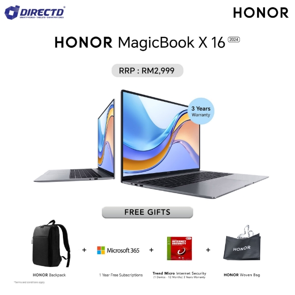 Picture of 🆕HONOR MagicBook X 16 2024 [Intel® Core™ i5-12450H | 8GB RAM + 512GB SSD | Windows 11]