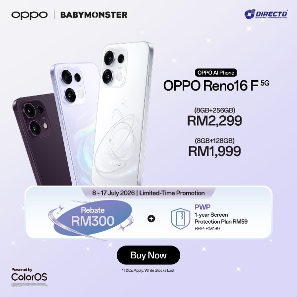 DirectD Retail & Wholesale Sdn. Bhd. - Online Store. 🆕 OPPO Reno16 F 5G  [8GB RAM | 128GB/256GB ROM] Get Exclusive GIFT